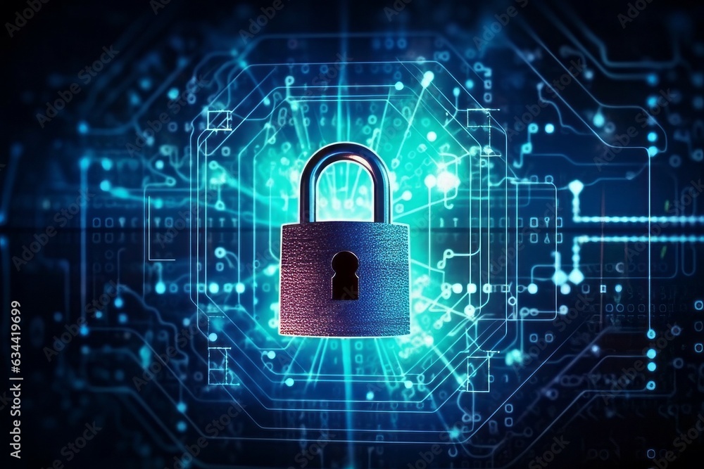 Aufkleber futuristic background with a padlock as a symbol of internet security and personal data protection. 