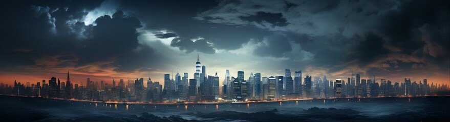 Obraz premium Night city panorama, generative ai