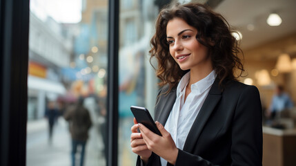 Fototapeta premium an elegant businesswoman uses her mobile phone