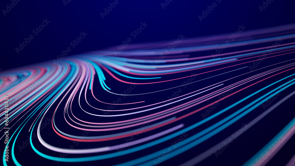 Poster futuristic wave of smooth lines.wire network technologies.cyber security background. 3d rendering.