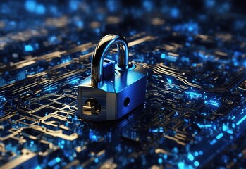 Abstract digital blue privacy lock data security. digital background - obrazy, fototapety, plakaty
