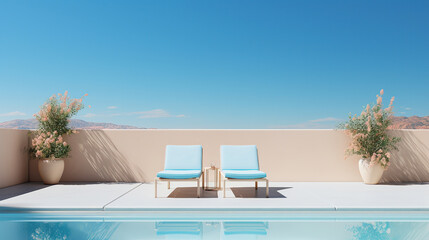 Fototapeta premium A serene and calm poolcore scene, featuring a minimalistic design. This image encapsulates the tranquility of poolside moments, evoking a sense of peace and relaxation.