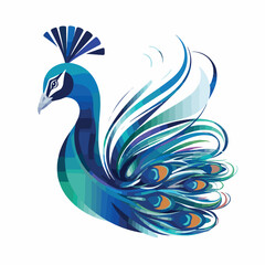 Fototapeta na wymiar Peacock in logo, icon style. 2d cute vector illustration in cartoon, doodle style.