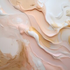 Close-up of a thick layers of acrylic paint in pastel tones of pink, white and ochre.  Minimal contemporary texture background.