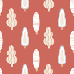 Seamless pattern of doodle Autumn forest on isolated background. Hand drawn pastel background for Autumn harvest holiday, Thanksgiving, Halloween, seasonal, textile, scrapbooking.