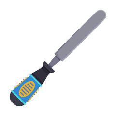 Chisel for sculptor or carpenter on white background. Tool for carpentry and woodcarving cartoon illustration. Woodwork concept