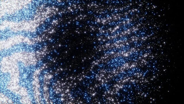 Abstract background with blue and white magic glow lines and waves. Hypnotic deformation wallpaper. Seamless loop animation. Zebra glitter texture. 3D 4K 30 fps seamless loop video