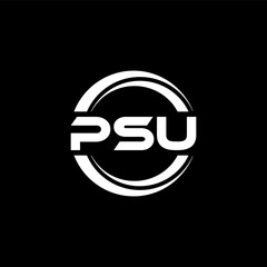 PSU letter logo design with black background in illustrator, vector logo modern alphabet font overlap style. calligraphy designs for logo, Poster, Invitation, etc.
