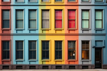 Fototapeta premium Building adorned with triad-colored window frames and doors. Generative AI