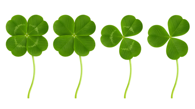 Clover isolated on white background, St. Patrick's Day symbol, full depth of field