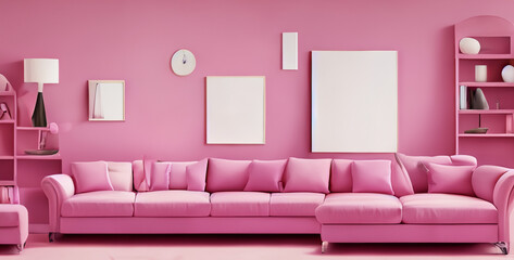 pink  sofa in room. Generative Ai content
