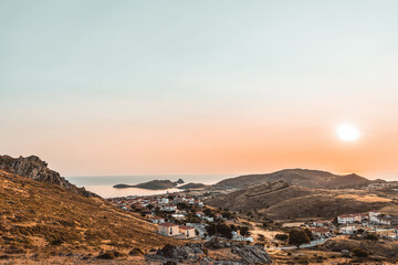 Sunset view to Aegean sea Lemnos or Limnos island Greece ideal for summer vacation