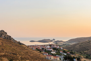 Sunset view to Aegean sea Lemnos or Limnos island Greece ideal for summer vacation