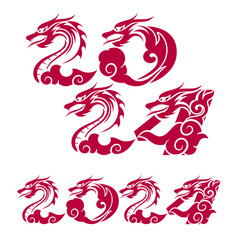 Dragon zodiac sign with cloud formed the number 2024, Happy chinese new year 2024 