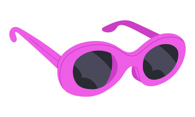 Hand drawn sunnies. Purple fashion sunglasses, cute plastic frame shades. Trendy eyewear accessories flat vector illustration