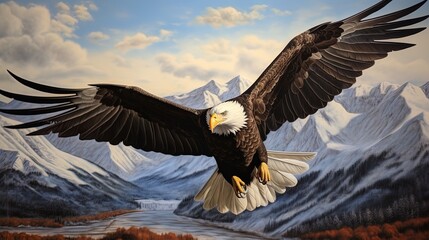 Obraz premium Flying eagle flapping its wings in the forest, generated by AI