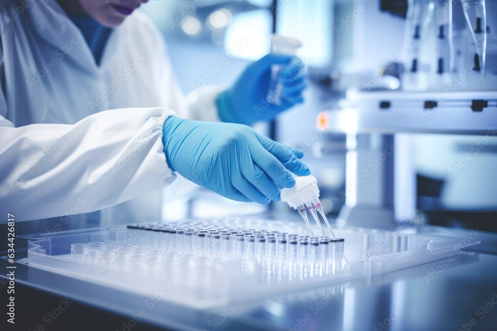 Poster pristine lab, scientist gloved hands deftly wield micro pipette, medical analysis process