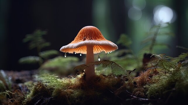 Close-up of a mushroom on a dark blurred background, generated by AI