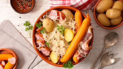 sauerkraut, sausages and potatoes