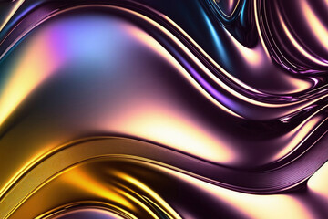 Holographic metallic flow abstract shape colorful vivid background illustration Generative AI