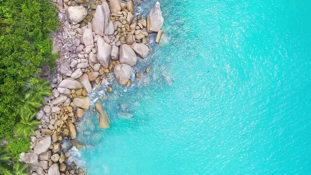 Seychelles Beach, aerial view from drone on a beautiful sunny day
