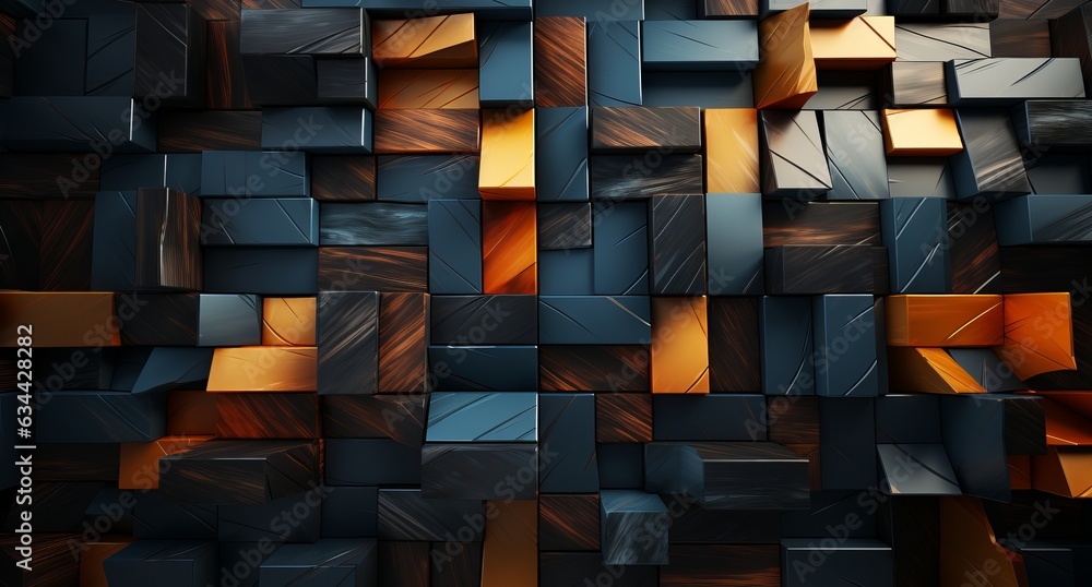 Aufkleber 3d abstraction from dark wood with emerald inserts top view of the composition. concept: non-objecti