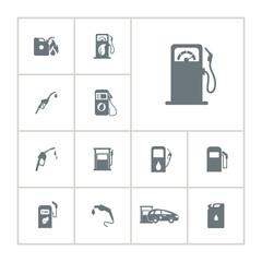 Gas Station icon set with oil benzin canister, fuel nozzle
