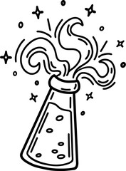 A bottle of witchcraft potion. Mystical monochrome illustration in boho style. Silhouette of a bottle with a magic elixir or poison. Occult vector symbol. An alchemy design element. Esoteric mystical 