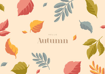 Floral vintage background with autumnal leaves. Hello autumn. Vector illustration. Fall decoration.