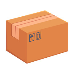 Closed parcel in cardboard box on white background. Container for goods or parcels cartoon illustration. Packaging, delivery concept