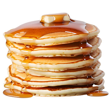 stack of pancake with honey syrup on isolated transparent background