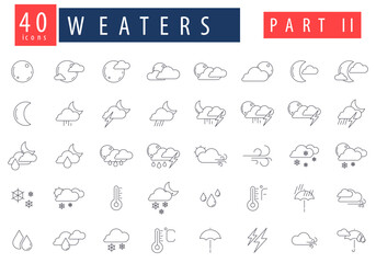 Weather forecast - weather forecast icon for web. set of minimalistic outline style weather icons, infographic elements