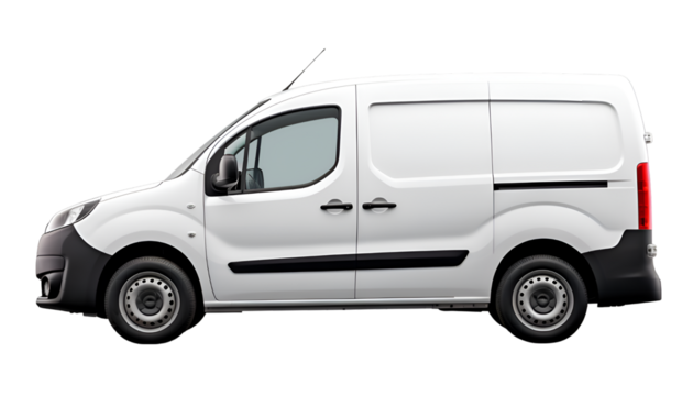 white delivery car for commercial shipping on isolated transparent background
