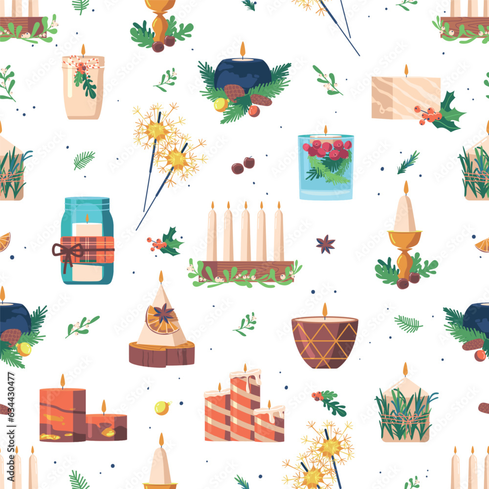 Poster handmade christmas candles create a seamless pattern, adding warmth and festive charm to repeated ti