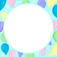 Cute colorful pastel balloon illustration frame 
