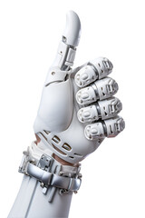 prosthetic arm shows thumbs up on isolated transparent background