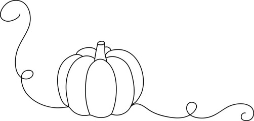 Hand drawn pumpkin on transparent background. Line art. Vector illustration. 