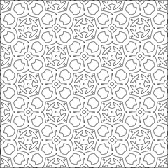 Abstract background with figures from lines. black and white pattern for web page, textures, card, poster, fabric, textile. Monochrome graphic repeating design.