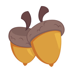 Autumn acorns fallen from oak flat vector illustration. Cartoon drawing of floral autumnal element. Autumn or fall, decoration, nature concept