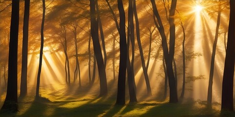Morning sun in the forest. AI generated illustration