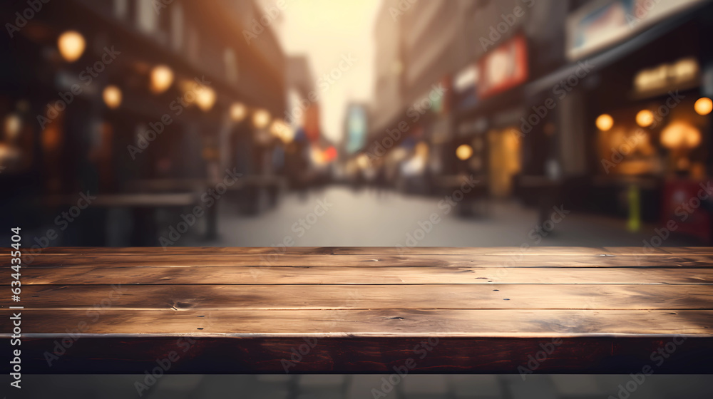Poster empty table with blurry bar background