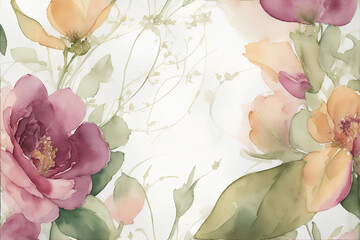 Watercolor flowers. Template of invitation.  AI
