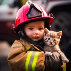 Foto op Plexiglas Babies On Fire: Winzige Feuerwehrchampions  © franz