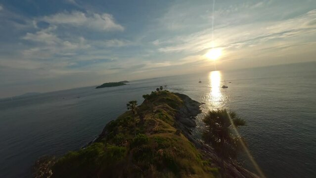 Phuket island's most southern cape Phrom Thep - FPV aerial drone flight with GoPro on beautiful sunset reveal
Laem Phromthep, Thailand