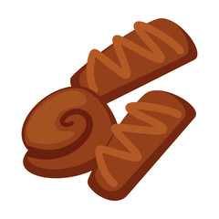 Tasty chocolate pastry for tea party on white background. Sweet holiday food cartoon illustration. Bakery food, celebration concept