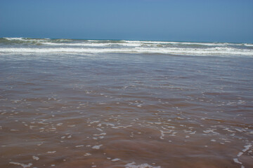 Sea waves  with white foam in the Ocean. place El Jadida Morocco. Summer 2023