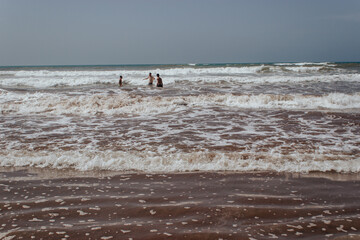 Fototapeta na wymiar sea wave beautiful tropical beach and sea in sunny day in Morocco 2023