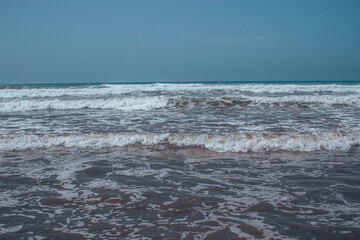 Sea waves  with white foam in the Ocean. place El Jadida Morocco. Summer 2023