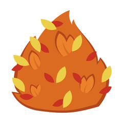 Autumn forest or park leaves or bush vector illustration. Cartoon drawing of fallen leaves or foliage on white background. Autumn or fall concept