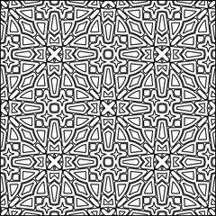 Abstract background with figures from lines. black and white pattern for web page, textures, card, poster, fabric, textile. Monochrome graphic repeating design.